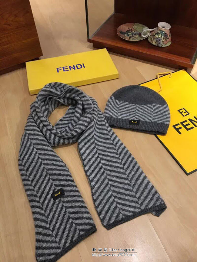FENDI芬迪 新款羊絨混紡 原單帽子圍巾套裝 LLWJ5631